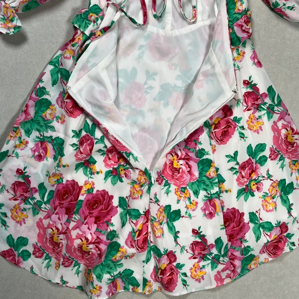 For Love & Lemons Imogen Dress Sz Small Floral Mini‎ Ruffle Puff Sleeve Spring - Picture 5 of 7